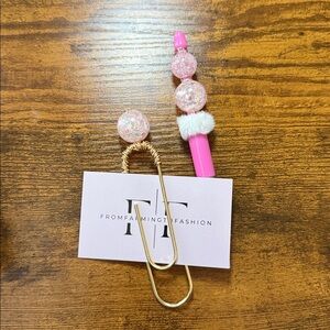 Elegant Pink and Gold Decorative Paperclip with matching Pen
